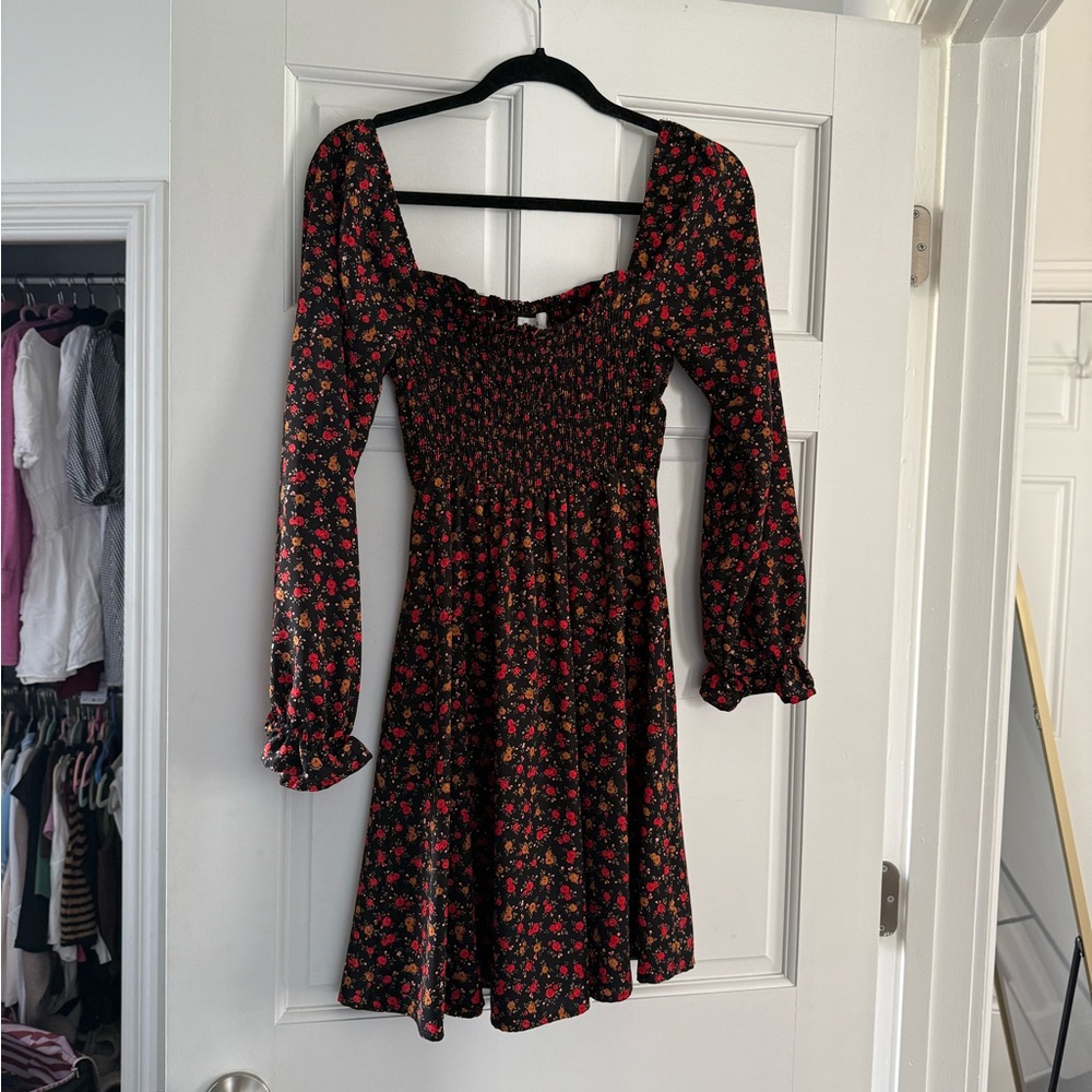Floral Black and Red Dress